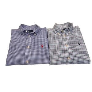 Ralph Lauren LOT Of 2 Boys Button Down Shirts. 1-checkered 1-plaid Blue Size 6
